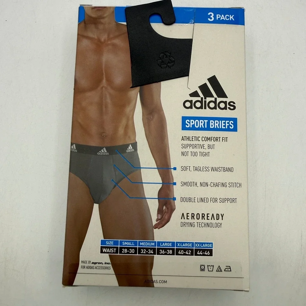 Adidas Performance Stretch Cotton Sport Briefs Mens XXL Blue Grey Black IR0836